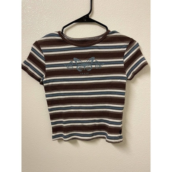 FIVESTAR GENERAL CO. Stripe Button Knit Womens Top - Size Large 2000s Baby Tee - Picture 1 of 5